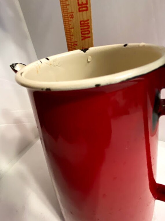 Emalia Olkusz 1907 Red Enamelware Coffee Pot ~ White Handle Clean