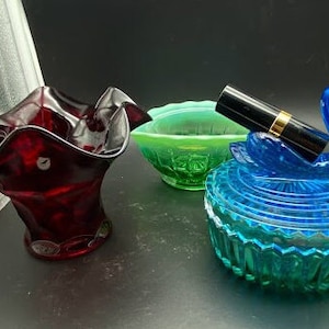 Vintage glass lipstick holder ~ votive holder ~ candy dish