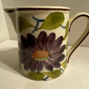 Vintage Schramberg Germany Ceramic Pitcher/Creamer Handpainted Orange and Purple Flower