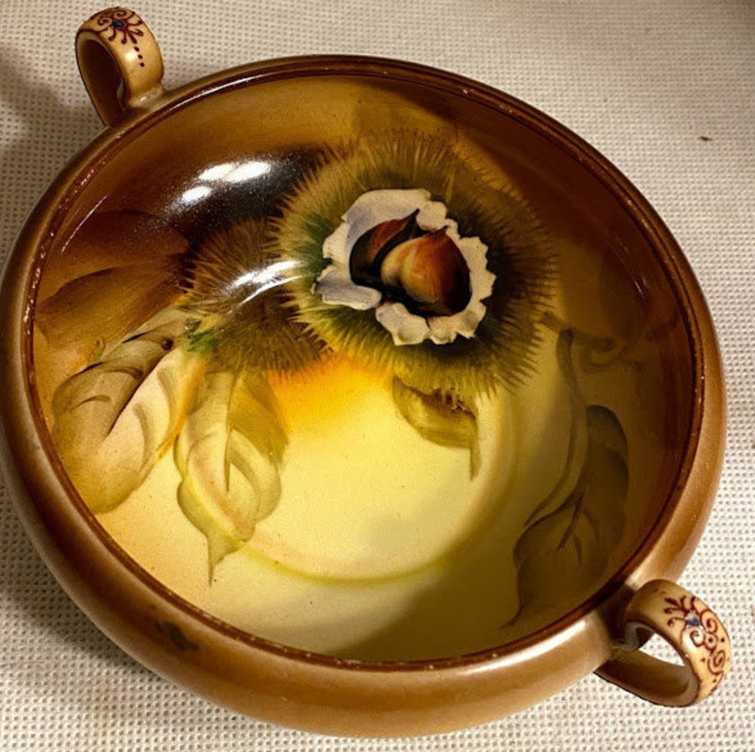 Noritake Hand Painted Nut Bowl With Double Handles Moriage Details