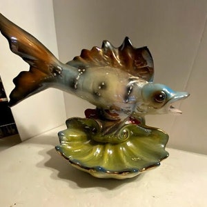 Unique Lusterware Fish Trinket Wave shaped Dish ~ Large Size ~ Made in Italy