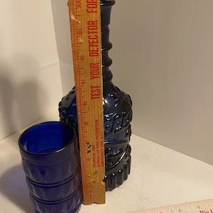 Vintage Jim Beam Kentucky Derby Cobalt Decanter w/Cobalt Tumbler ~ Mouthwash Decanter w/tumbler