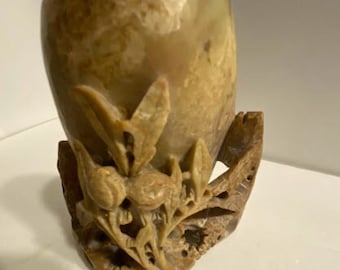 Carved Soap Stone Vase ~ Intricate Floral Details
