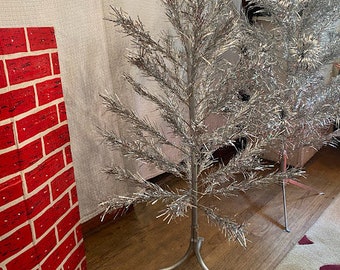 Vintage Aluminum Christmas Tree ~ Tinsel Tree ~ Aluminum Tree ~ Aluminum Christmas Tree ~ Vintage Cardboard Fireplace in Original box