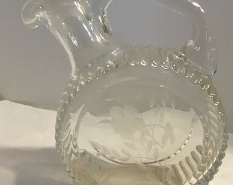 Vintage Pressed Glass Maple Syrup Server/Jug Floral Etching EAPG? Heisey Glass? Depression Glass