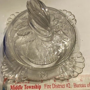 Beautiful round glass butter/cheese server clear pressed glass with floral design