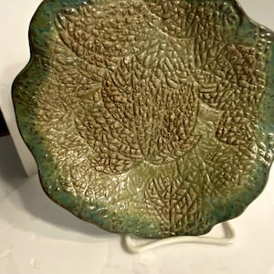 Textured Pottery Leaf Platter /Underplate Signed