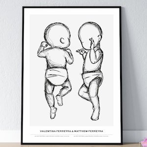 Custom Zwillings Baby Geburtsposter 1:1 | Personalisierte Neugeborene Digitaldruck | Minimalistische Kunst fürs Kinderzimmer | Säugling Andenken