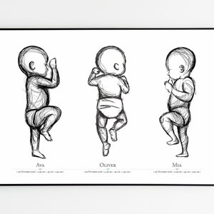 Póster Bebé Trío / Póster Nacimiento Personalizado / Póster Nacimiento Hermanos / Pósters Nacimiento a Escala 1:1 / ¡ARCHIVO DIGITAL!
