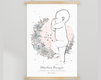 Birth Poster in Scale 1:1 | Personalized Baby Poster | Zodiac Sign, Print poster