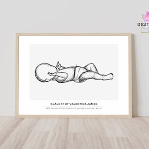 Geburtsposter im Maßstab 1:1 | Personalisierte Baby Poster digitale Datei, Blumen Herzen