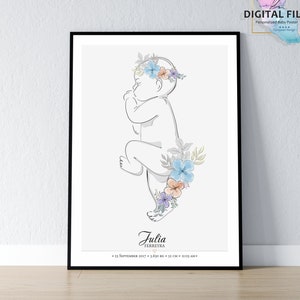 Geburtsposter im Maßstab 1:1 | Personalisiertes Baby Poster, digitaler Download