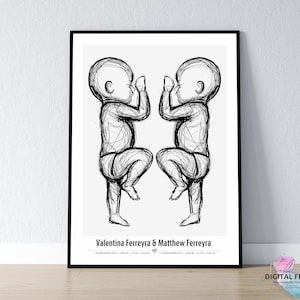 Poster di nascita in scala 1:1 / Poster di gemelli, file digitali