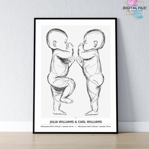 Póster de nacimiento a escala 1:1 / Póster de bebé gemelo / ARCHIVO DIGITAL