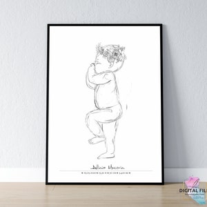 Geburtsposter im Maßstab 1:1 | Personalisiertes Babyposter, Babygeburtsplakat mit Blume, DIGITALDATEI