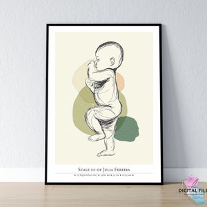 Poster per neonati, Illustrazione di un neonato in scala 1:1, Regalo di nascita, Poster di nascita, Arte murale per neonati, Poster personalizzato per neonati, FILE DIGITALE