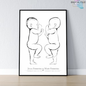 Geburtsposter im Maßstab 1:1 | Zwillings-Baby-Poster, digitale Dateien