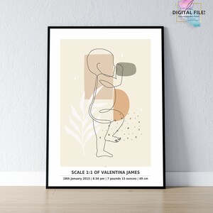 Poster con statistiche di nascita, statistiche di nascita del bambino, annuncio di nascita, poster di nascita astratto in scala 1:1 / poster personalizzato per bambino, file DIGITALE