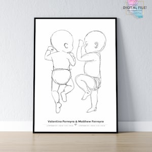 Geburtsposter im Maßstab 1:1 | Zwillings-Baby-Poster, digitale Dateien
