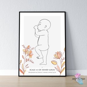 Poster statistiche nascita, poster nascita bambino, poster nascita in scala 1:1 / poster nascita bambino personalizzato, poster nascita bambino con fiore, download DIGITALE