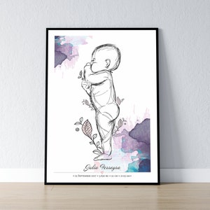 Póster de nacimiento a escala 1:1 / Póster de bebé personalizado, archivos digitales