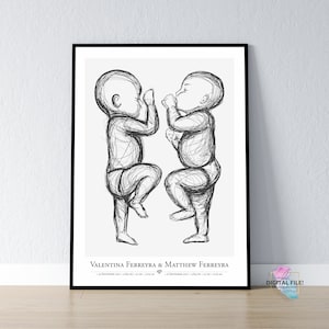 Geburtsposter im Maßstab 1:1 | Zwillings-Baby-Poster, digitale Dateien
