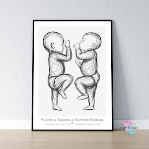 Birth Poster in Scale 1:1 | Twin Baby Poster, digital files