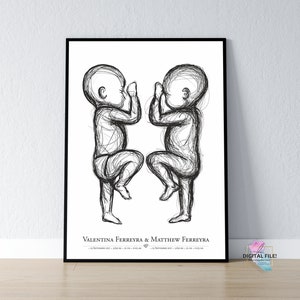 Twin Baby Poster | Birth Poster in Scale 1:1, digital files