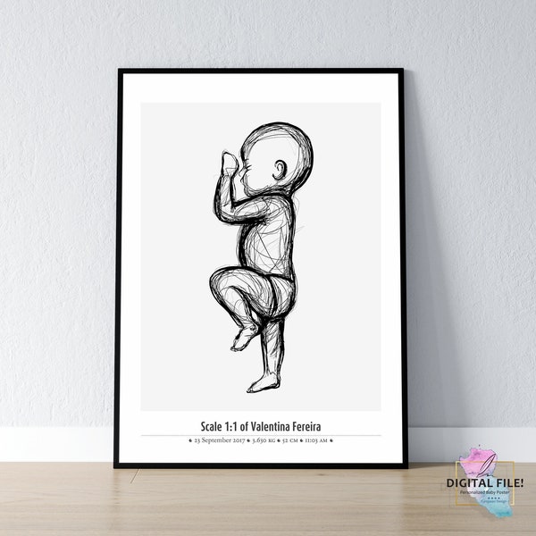 Geboorteposter in schaal 1:1 | Gepersonaliseerde babyposter | Digitale bestanden