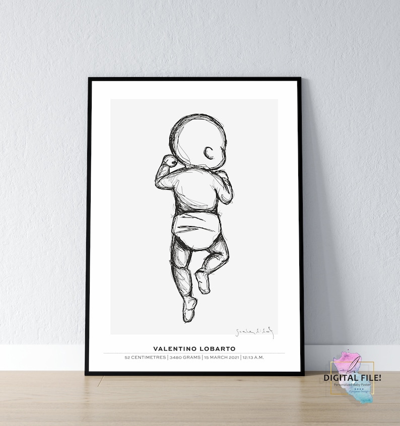 A birth poster is an illustration sketch baby on belly