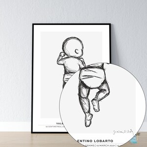 May include: Black and white line drawing of a baby in a nappy, with the text "Vale" and "52 centimetres" below the image. The text "Entino Lobarto" and "15 March 2021" is below the baby.