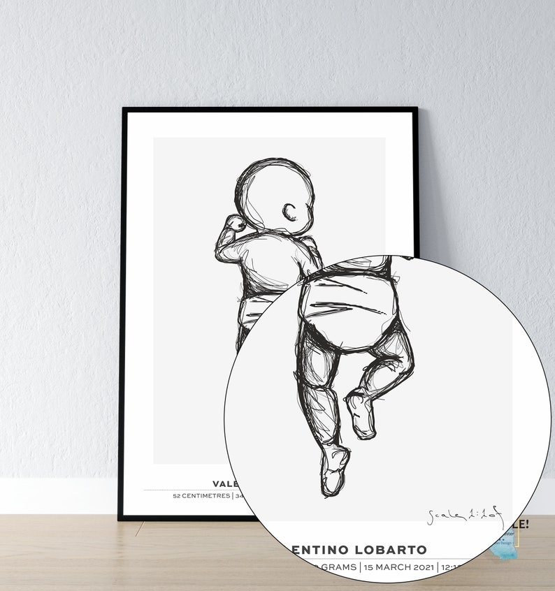 May include: Black and white line drawing of a baby in a nappy, with the text "Vale" and "52 centimetres" below the image. The text "Entino Lobarto" and "15 March 2021" is below the baby.