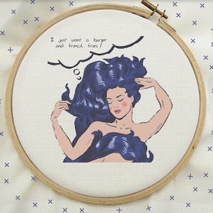 I Just Want Burgers Cross Stitch, Pop Art Stitch, Modern Cross Stitch Pattern, PDF Instant Download