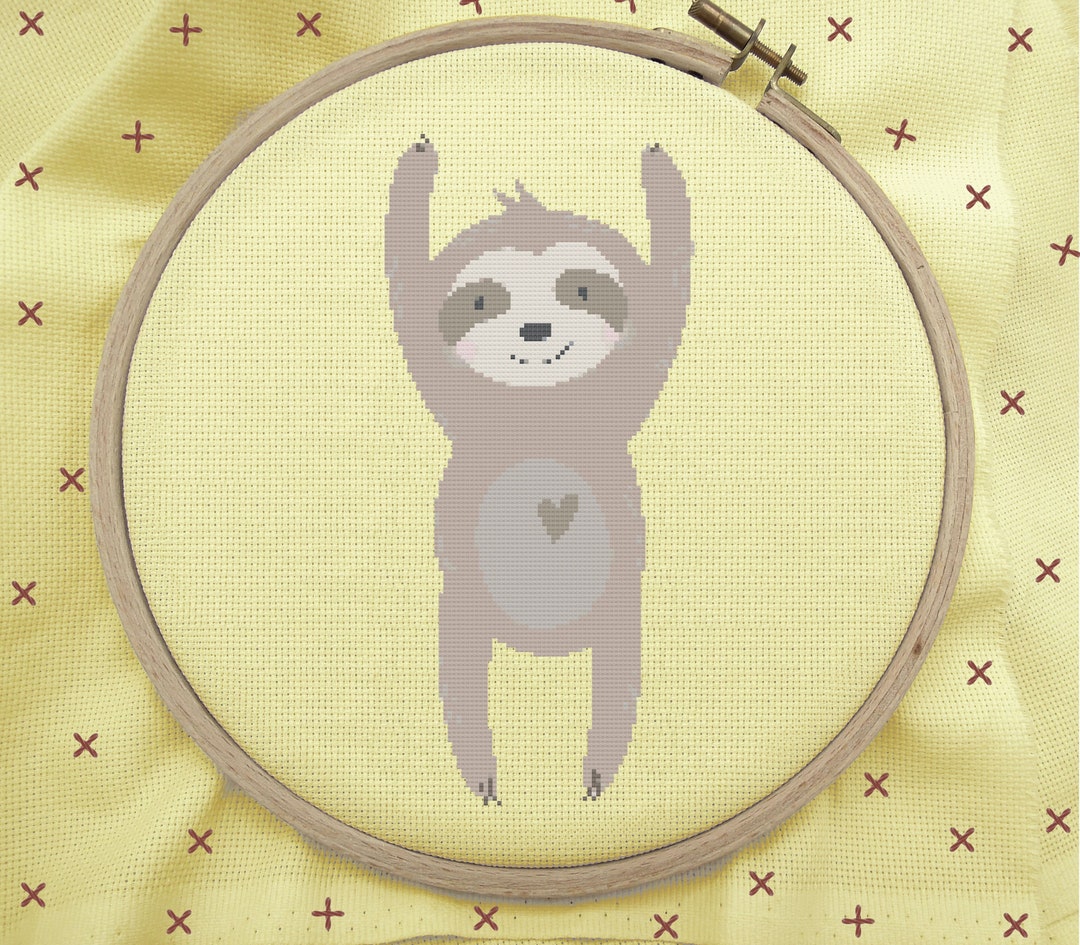 Sloth Cross Stitch Sloth Stitch Rainbow Cross Stitch Modern Etsy