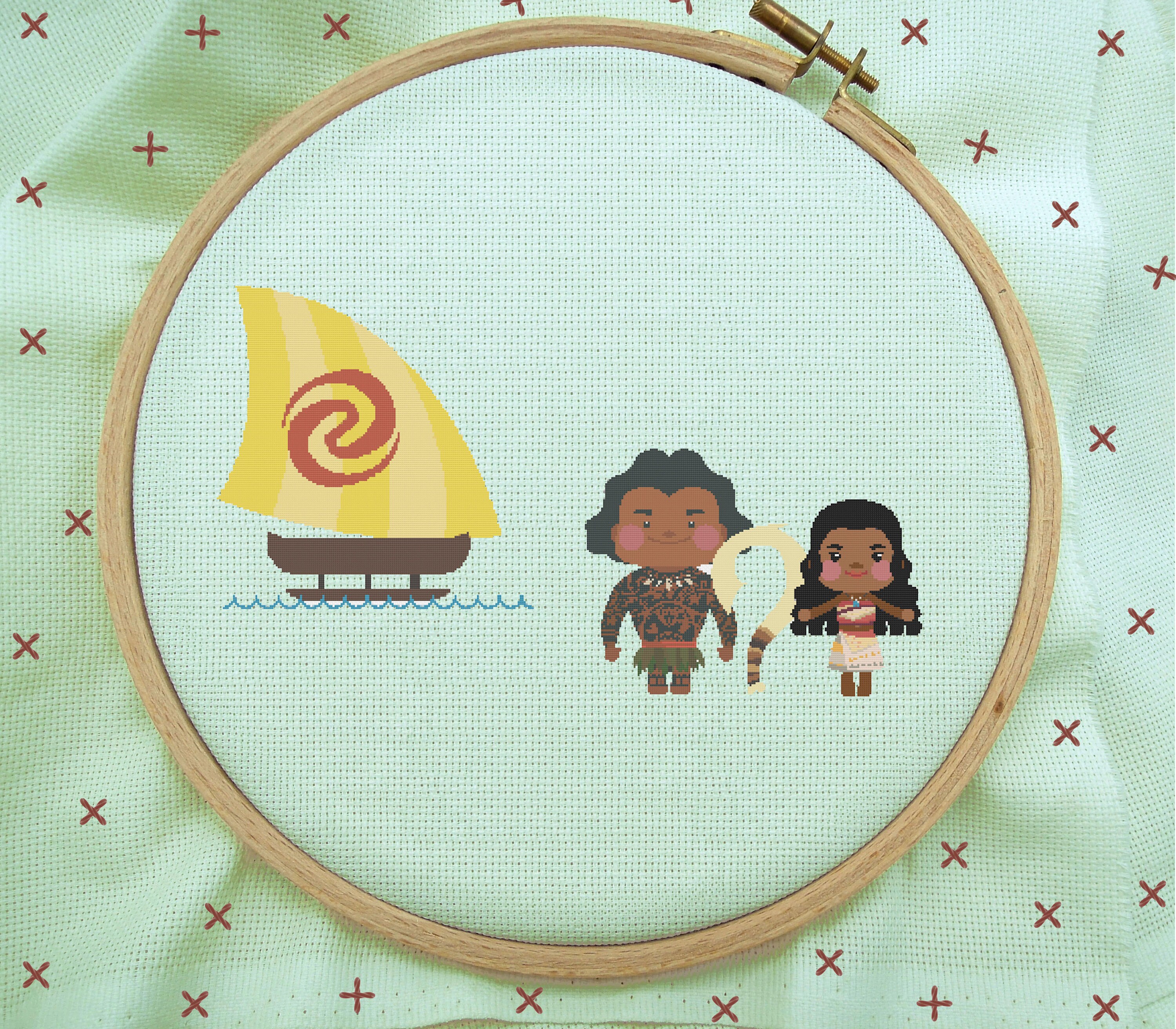 Moana and Maui Cross Stitch, Moana and Maui Stitch, Moana Cross Stitch, Modern Cross Stitch Pattern, PDF Instant Download