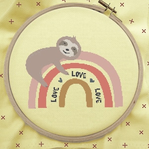 Sloth Cross Stitch, Sloth Stitch, Rainbow Cross Stitch, Modern Cross Stitch Pattern, PDF Instant Download