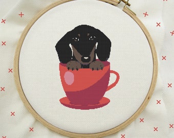 Dachshund Cross Stitch, Dachshund Stitch, Dog Cross Stitch, Modern Cross Stitch Pattern, PDF Instant Download