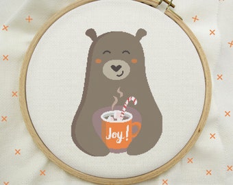 Bear Christmas Cross Stitch, Bear Christmas  Stitch, Christmas Cross Stitch, Modern Cross Stitch Pattern, PDF Instant Download