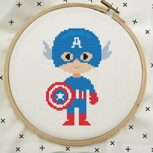 Captain America Cross Stitch, Captain America Stitch, Superhero Cross Stitch, Modern Cross Stitch Pattern, PDF Instant Download