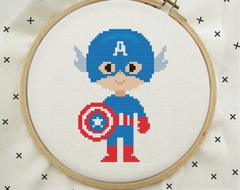 Captain America Cross Stitch, Captain America Stitch, Superhero Cross Stitch, Modern Cross Stitch Pattern, PDF Instant Download