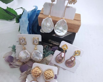 Boucles d'oreilles en plaqué or avec perles d'eau douce