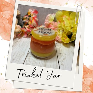 Hand-Poured Candy Corn Resin Trinket Jar | Halloween Jewelry Dish 3"x3"