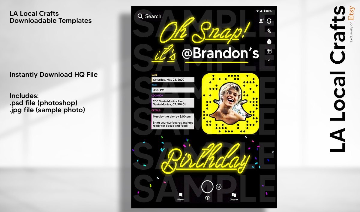 Snapchat Birthday Invitation OH SNAP Snapchat Invite Etsy