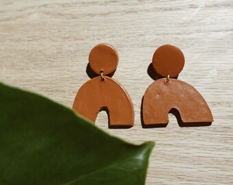 Modern, Minimal, Clay, Statement Earrings in Rust