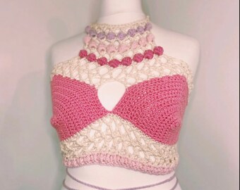 Cotton Crochet “Sweet Sorbet Halter” Bobble Halter Bralet