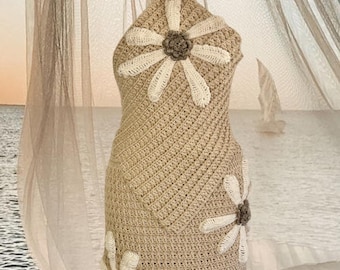 Crochet Beige Flower Power Skirt Coord