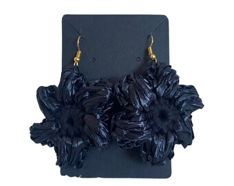 Black Raffia Flower Power Crochet Drop Earrings