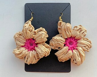 Raffia Flower Power Crochet Drop Earrings