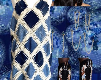 Crochet Recycled Denim Patchwork Cowgirl Dress