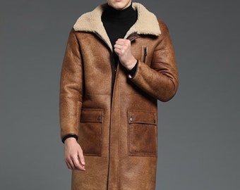 DARK KNIGHT RISES BANE COAT MENS REAL SHEARLING BROWN GINGER TRENCH COAT JACKET